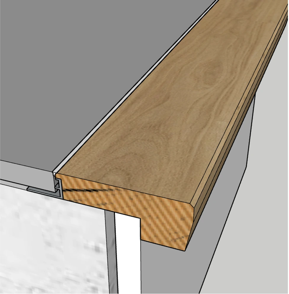 Schéma 3D d'un nez de marche de profil en chant pente