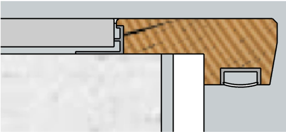 Schéma 3D d'un nez de marche de profil chant droit avec option ruban LED